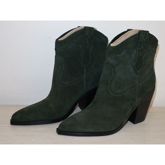 Marc Fisher Women's Sz 9M Dark Green Suede Leather GONA Western Heeled Booties - Picture 3 of 6